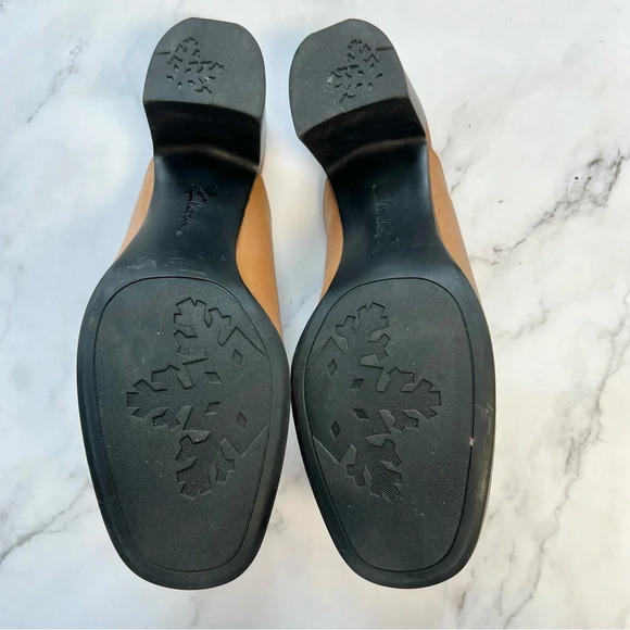 Clarks Chunky Platform Leather Slip On Casual Mule Brown Block Heel Women Size 8 - Picture 13 of 14